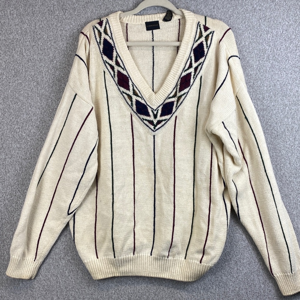 Vintage Structure varsity sweater L jewel tones 1990’s preppy classic academic